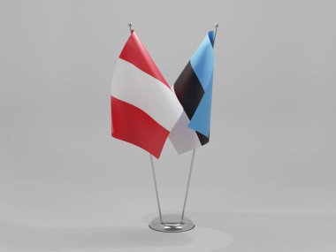 Estonya - Peru İşbirliği Bayrakları, Beyaz Arkaplan - 3D Render