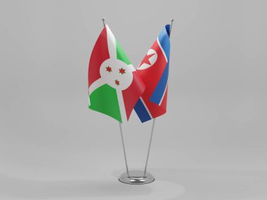 Kuzey Kore - Burundi İşbirliği Bayrakları, Beyaz Arkaplan - 3D Render