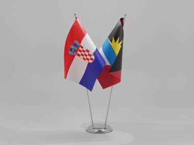 Antigua ve Barbuda - Hırvatistan İşbirliği Bayrakları, Beyaz Arkaplan - 3D Render