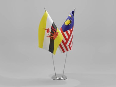 Malezya - Brunei İşbirliği Bayrakları, Beyaz Arkaplan - 3D Render