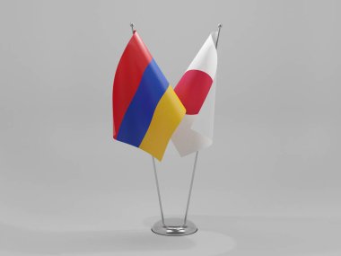 Japonya - Ermenistan İşbirliği Bayrakları, Beyaz Arkaplan - 3D Render