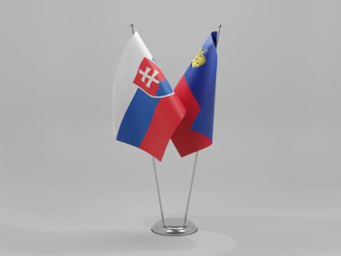 Lihtenştayn - Slovakya İşbirliği Bayrakları, Beyaz Arkaplan - 3D Render