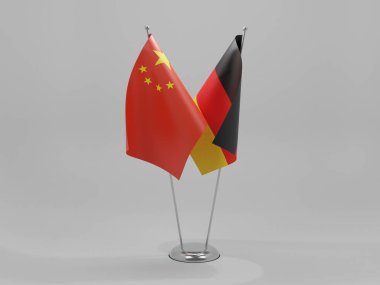 Almanya - Çin İşbirliği Bayrakları, Beyaz Arkaplan - 3D Hazırlama