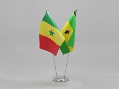 Sao Tome ve Principe - Senegal İşbirliği Bayrakları, Beyaz Arkaplan - 3D Render