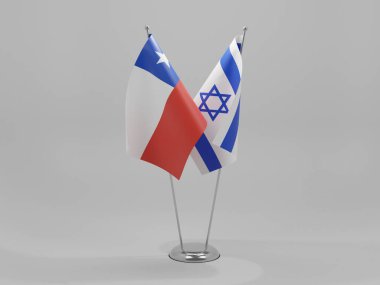 İsrail - Şili İşbirliği Bayrakları, Beyaz Arkaplan - 3D Hazırlama
