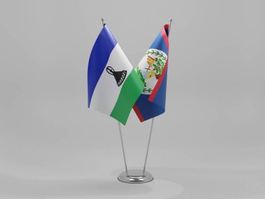 Belize - Lesotho İşbirliği Bayrakları, Beyaz Arkaplan - 3D Render