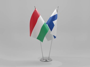 Finlandiya - Macaristan İşbirliği Bayrakları, Beyaz Arkaplan - 3D Hazırlama