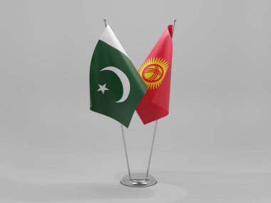 Kırgızistan - Pakistan İşbirliği Bayrakları, Beyaz Arkaplan - 3D Render