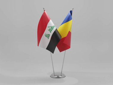 Romanya - Irak İşbirliği Bayrakları, Beyaz Arkaplan - 3D Hazırlama