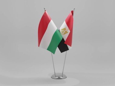 Mısır - Macaristan İşbirliği Bayrakları, Beyaz Arkaplan - 3D Hazırlama
