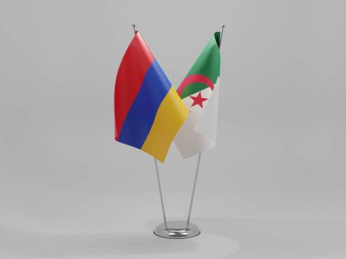 Cezayir - Ermenistan İşbirliği Bayrakları, Beyaz Arkaplan - 3D Render
