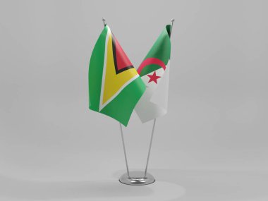 Cezayir - Guyana İşbirliği Bayrakları, Beyaz Arkaplan - 3D Render