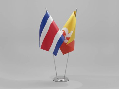 Bhutan - Kosta Rika İşbirliği Bayrakları, Beyaz Arkaplan - 3D Render