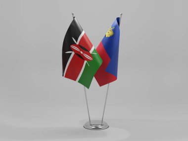 Lihtenştayn - Kenya İşbirliği Bayrakları, Beyaz Arkaplan - 3D Render