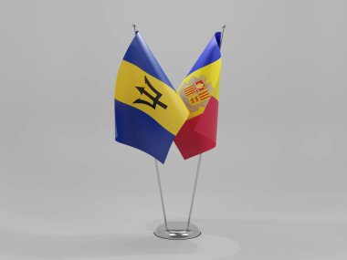 Andorra - Barbados İşbirliği Bayrakları, Beyaz Arkaplan - 3D Render