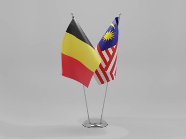 Malezya - Belçika İşbirliği Bayrakları, Beyaz Arkaplan - 3D Render