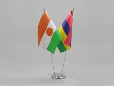 Mauritius - Nijer İşbirliği Bayrakları, Beyaz Arkaplan - 3D Render