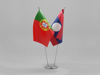 Laos - Portekiz İşbirliği Bayrakları, Beyaz Arkaplan - 3D Render