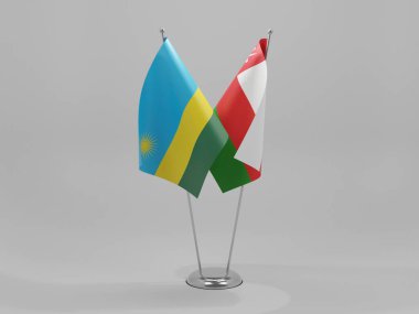 Umman - Ruanda İşbirliği Bayrakları, Beyaz Arkaplan - 3D Render