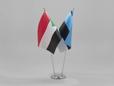 Estonya - Sudan İşbirliği Bayrakları, Beyaz Arkaplan - 3D Render