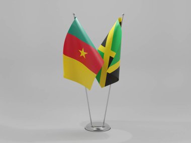 Jamaika - Kamerun İşbirliği Bayrakları, Beyaz Arkaplan - 3D Render