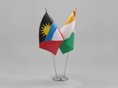 Cote D Ivoire - Antigua ve Barbuda İşbirliği Bayrakları, Beyaz Arkaplan - 3D Render