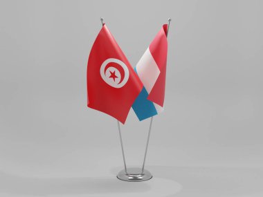Lüksemburg - Tunus İşbirliği Bayrakları, Beyaz Arkaplan - 3D Render