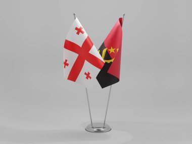 Angola - Georgia İşbirliği Bayrakları, Beyaz Arkaplan - 3D Render