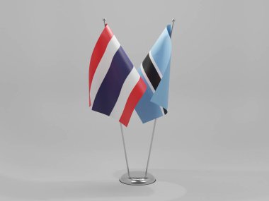 Botswana - Tayland İşbirliği Bayrakları, Beyaz Arkaplan - 3D Render