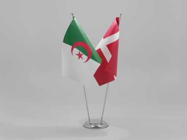 Danimarka - Cezayir İşbirliği Bayrakları, Beyaz Arkaplan - 3D Render
