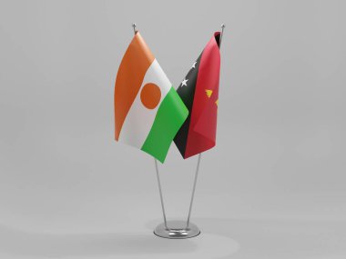 Papua Yeni Gine - Nijer İşbirliği Bayrakları, Beyaz Arkaplan - 3D Yapılandırma