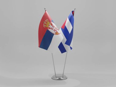 Küba - Sırbistan İşbirliği Bayrakları, Beyaz Arkaplan - 3D Hazırlama