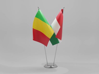 Macaristan - Mali İşbirliği Bayrakları, Beyaz Arkaplan - 3D Render