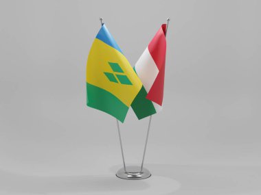 Macaristan - Saint Vincent ve Grenadines İşbirliği Bayrakları, Beyaz Arkaplan - 3D