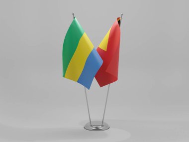 Doğu Timor - Gabon İşbirliği Bayrakları, Beyaz Arkaplan - 3D Render
