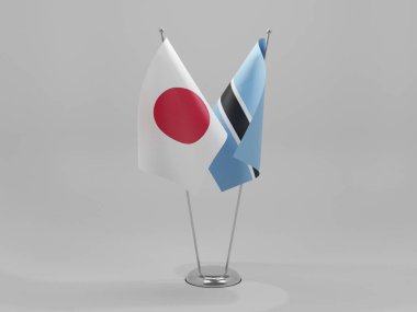 Botswana - Japonya İşbirliği Bayrakları, Beyaz Arkaplan - 3D Render