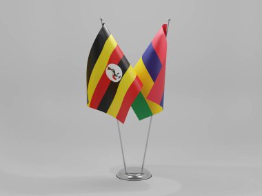 Mauritius - Uganda İşbirliği Bayrakları, Beyaz Arkaplan - 3D Render