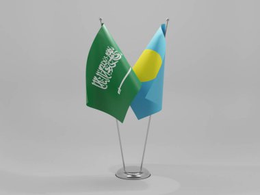 Palau - Suudi Arabistan İşbirliği Bayrakları, Beyaz Arkaplan - 3D Render