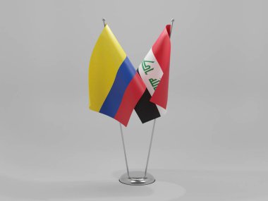 Irak - Kolombiya İşbirliği Bayrakları, Beyaz Arkaplan - 3D Render