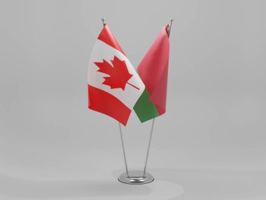 Belarus - Kanada İşbirliği Bayrakları, Beyaz Arkaplan - 3D Render
