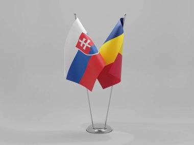 Çad - Slovakya İşbirliği Bayrakları, Beyaz Arkaplan - 3D Render