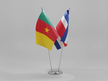 Kosta Rika - Kamerun İşbirliği Bayrakları, Beyaz Arkaplan - 3D Render