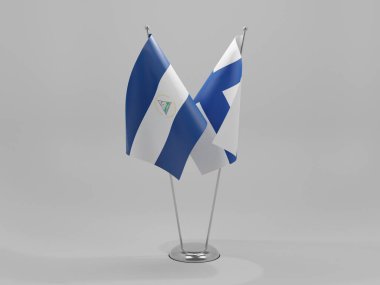 Finlandiya - Nikaragua İşbirliği Bayrakları, Beyaz Arkaplan - 3D Render