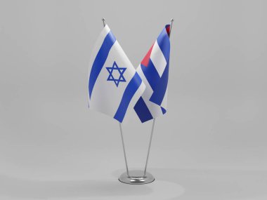 Küba - İsrail İşbirliği Bayrakları, Beyaz Arkaplan - 3D Yapılandırma