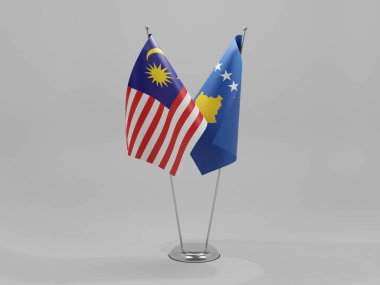 Kosova - Malezya İşbirliği Bayrakları, Beyaz Arkaplan - 3D Hazırlama