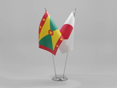 Japonya - Grenada İşbirliği Bayrakları, Beyaz Arkaplan - 3D Renklendirme