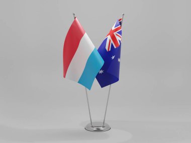 Avusturalya - Lüksemburg İşbirliği Bayrakları, Beyaz Arkaplan - 3D Render