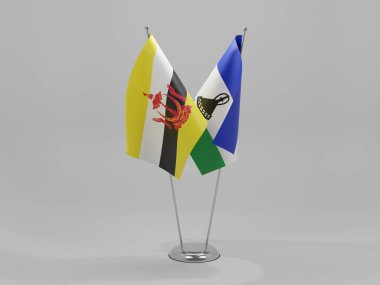 Lesotho - Brunei İşbirliği Bayrakları, Beyaz Arkaplan - 3D Render