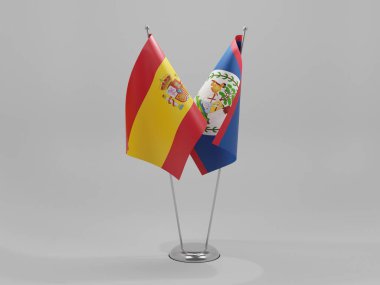 Belize - İspanya İşbirliği Bayrakları, Beyaz Arkaplan - 3B Yapılandırma