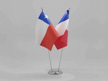 Fransa - Şili İşbirliği Bayrakları, Beyaz Arkaplan - 3D Hazırlama